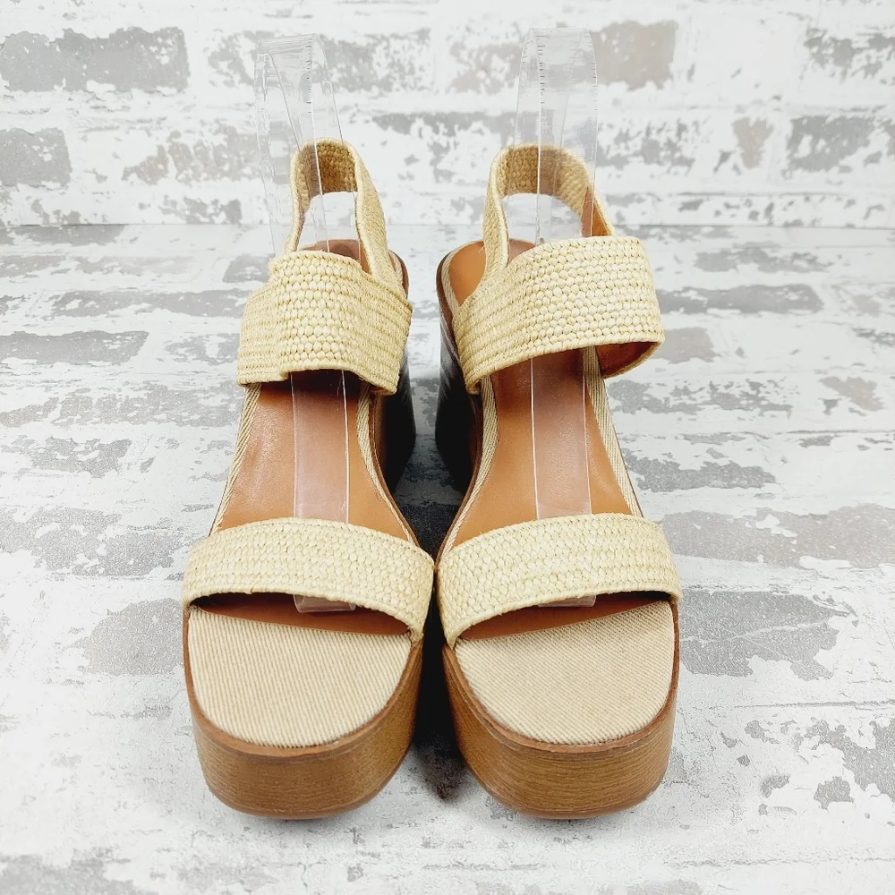 NEW Lucky Brand Delukah Cream Tan Ankle Strap Slingback Wedge Sandals V29 - Picture 3 of 12